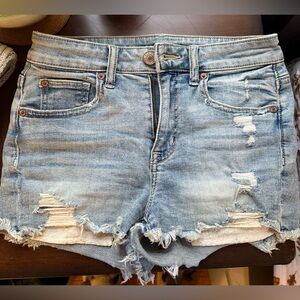 American Eagle Outfitters Light Blue Distressed Jean Shorts with Lace Pockets